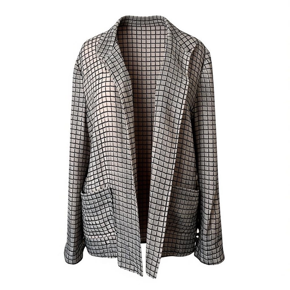 NWT Vintage Deadstock Ellen Tracy Wool Linen Silk Blazer Quiet Luxury Grid Print